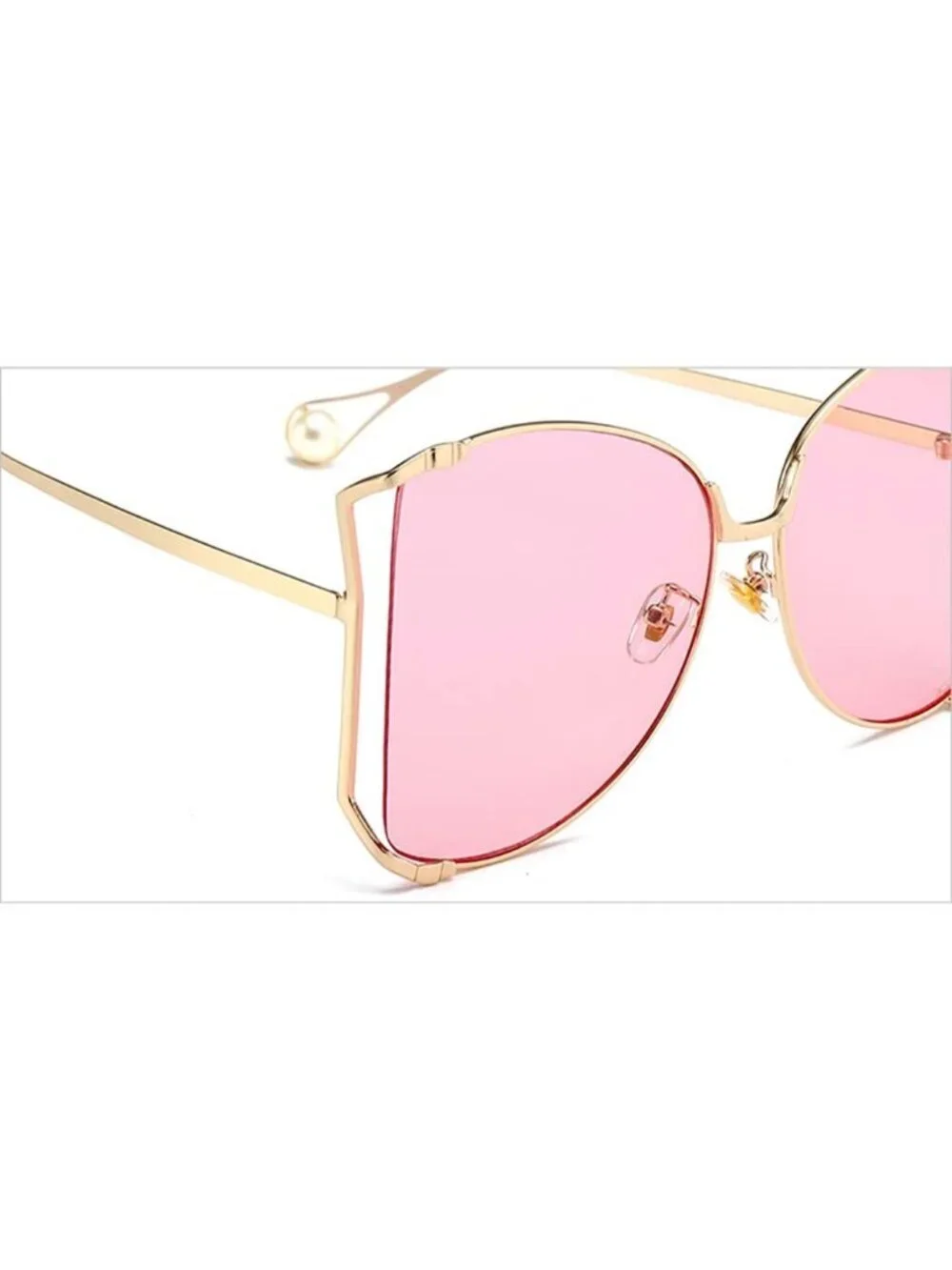 Women's Oversized Semi Rimless Sunglasses Retro Metal Frame Glasses Gold Pink